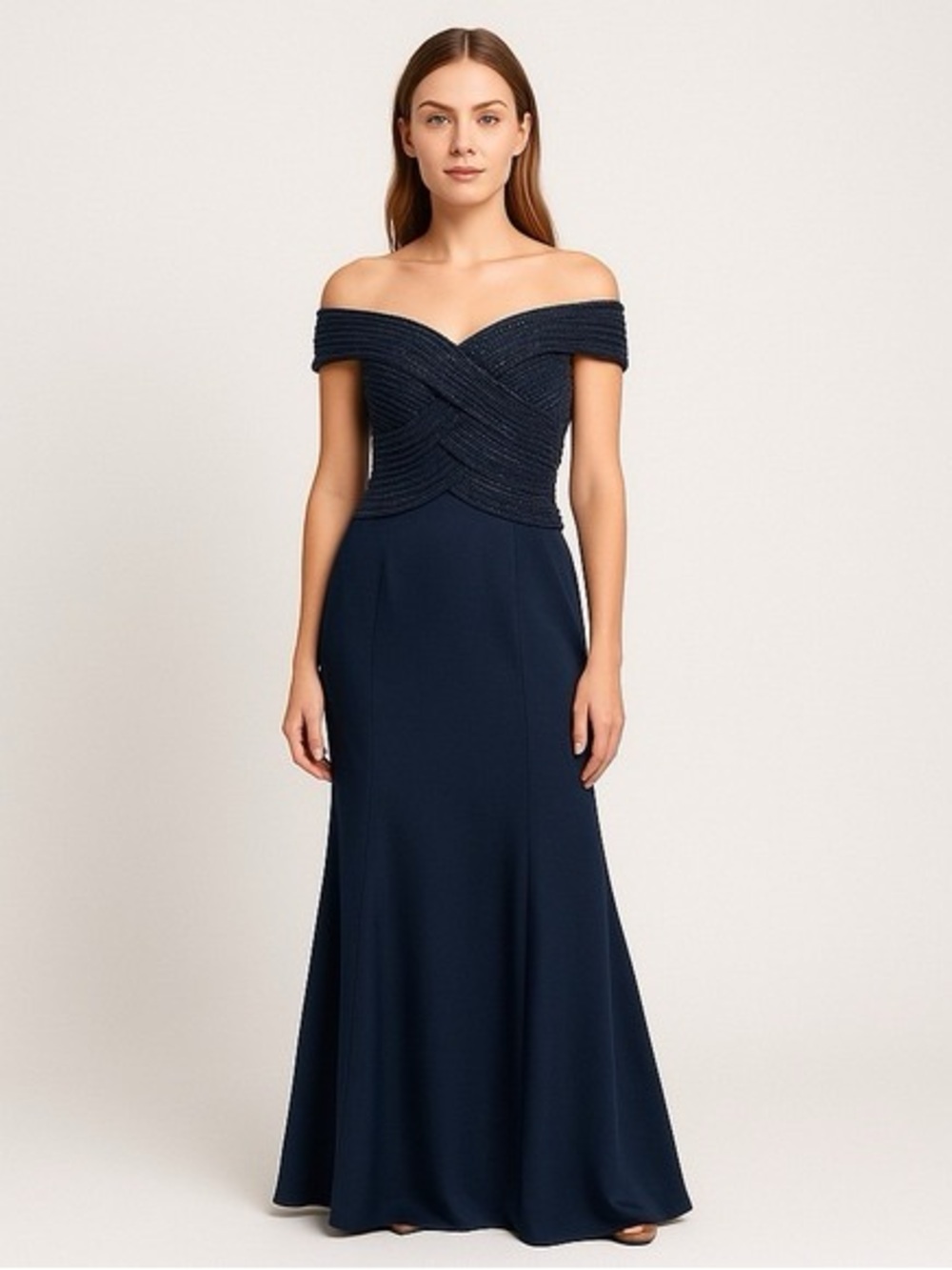 Alexander By Daymor NEW Midnite Blue Beaded Chiffon Gown Maxi Dress Size 6 #1855
